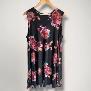 Nicole Miller Sleeveless Floral Midi Dress Women XL Pockets Stretch Fairy Grunge